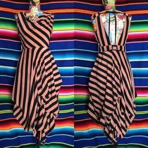 Minuet Silky Striped Open Back Dress Cowl Tie Bubb